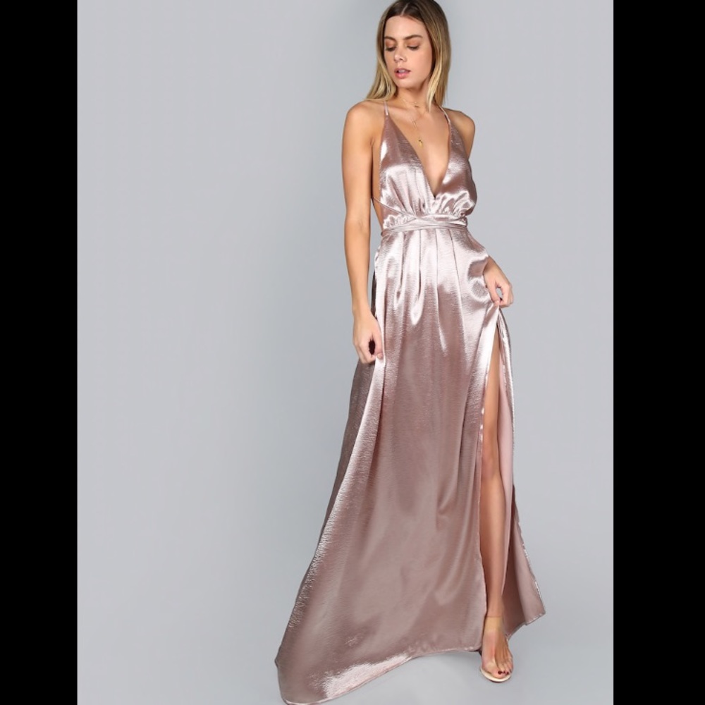 Nude Satin Maxi Slip Dress